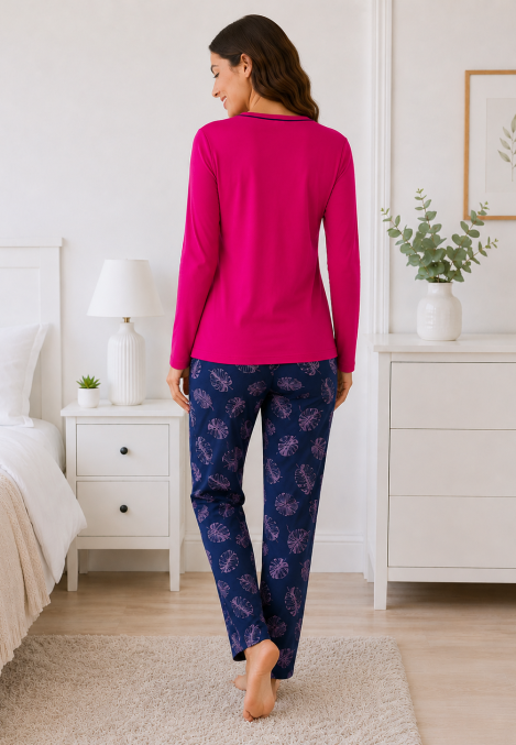 Pijama de damă cu bluză cu maneca lunga și pantaloni lung -ciclam,Engros